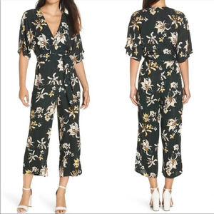Knot Sisters floral woven v-neck jumpsuit dark green 14487